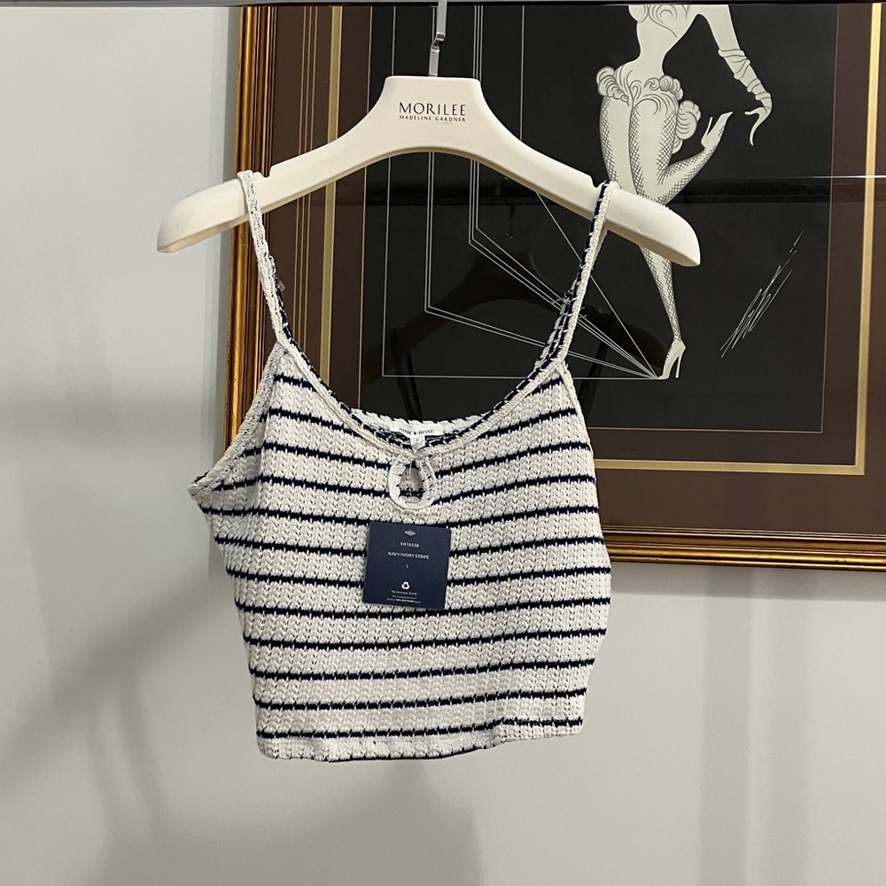 Pink Rose Navy and White Striped Crop Top